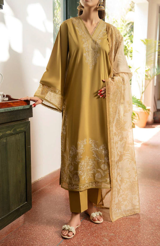 Casual Lite Embroidered Cotton Lawn Stitched 3 Piece Suit - CL25STE - Outfit-05 Earthy Tone - Eid Collection