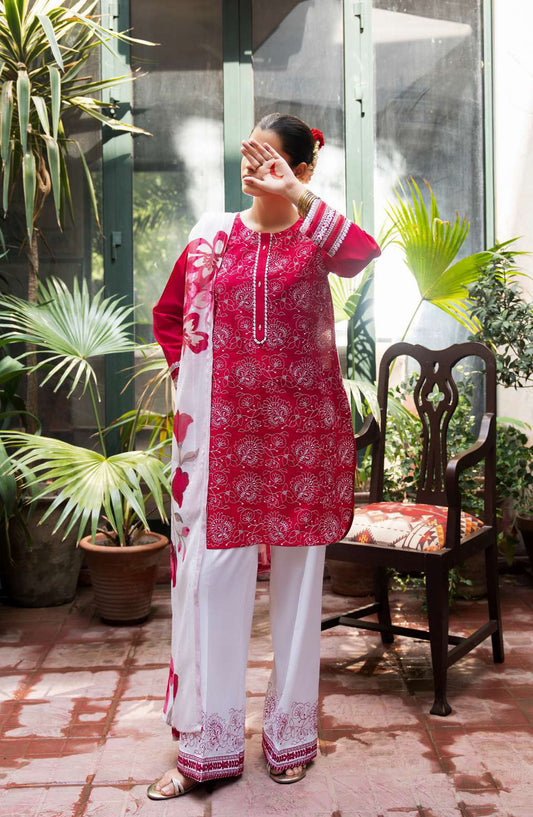 Casual Lite Embroidered Cotton Lawn Stitched 3 Piece Suit - CL25STE - Outfit-07 Pretty Pink - Eid Collection