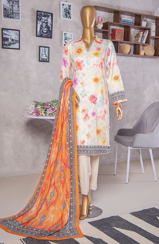 HZ Textile Platinum Printed Lawn Unstitched 3 Piece Suit - HZ25PLT2 - PPC-407 - White - Summer Collection