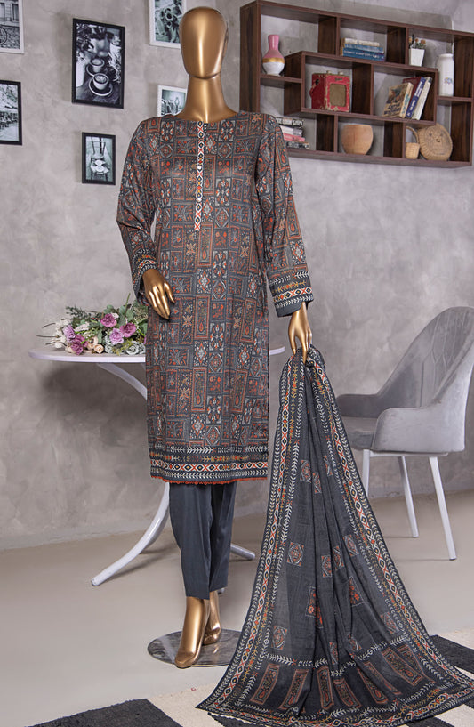 HZ Textile Platinum Printed Lawn Unstitched 3 Piece Suit - HZ25PLT2 - PPC-408 - Grey - Summer Collection