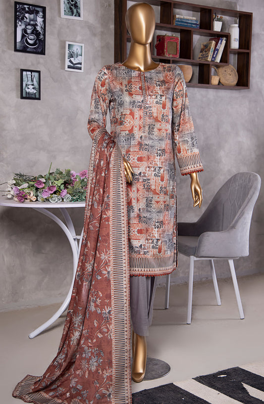 HZ Textile Platinum Printed Lawn Unstitched 3 Piece Suit - HZ25PLT2 - PPC-409 - Red - Summer Collection