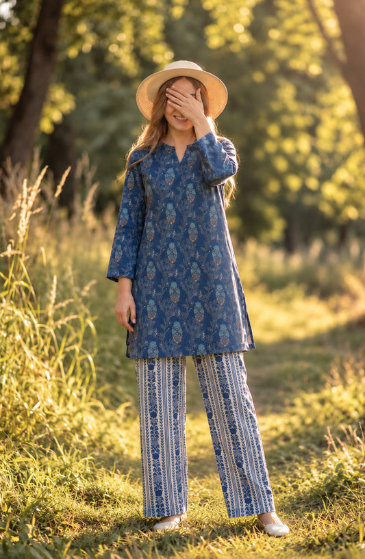 Parchhai by Amna Khadija Printed Cotton Stitched 2 Piece Co-ord Set - AKP-16M - AM26CHI - Blue - Summer Collection