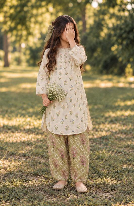 Parchhai by Amna Khadija Printed Cotton Stitched 2 Piece Co-ord Set - AKP-19D - AM26CHI - Fawn - Summer Girls Collection