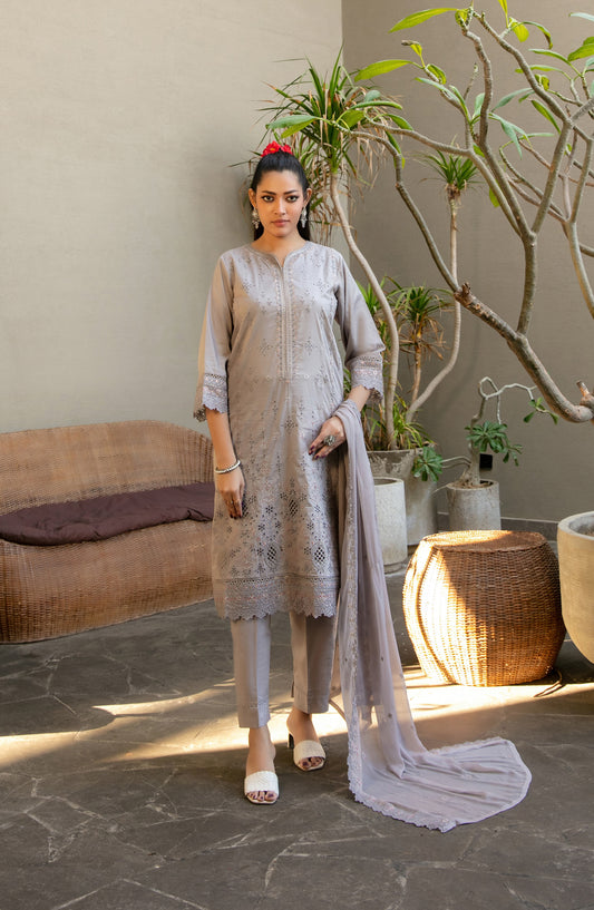 Pardes by Tawakkal Fabrics Embroidered Lawn Stitched 3 Piece Suit - D-4067 - TF26PARD - Grey - Summer Collection