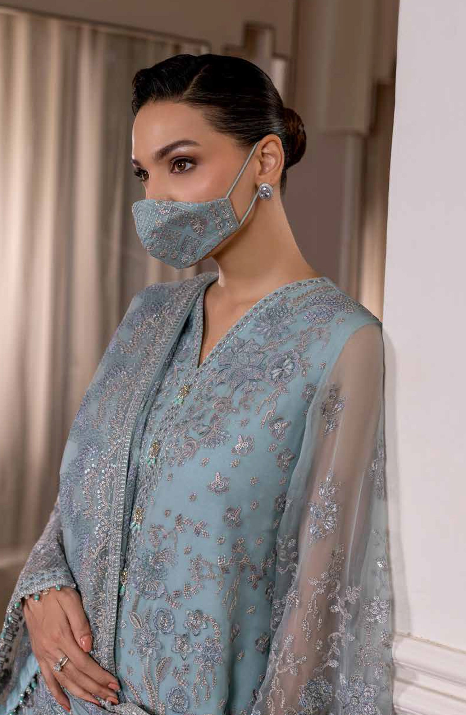 Parisa Safeera by Flossie Embroidered Chiffon Unstitched 3 Piece Suit - PA-01 - FLS26PRS - Blue - Luxury Collection