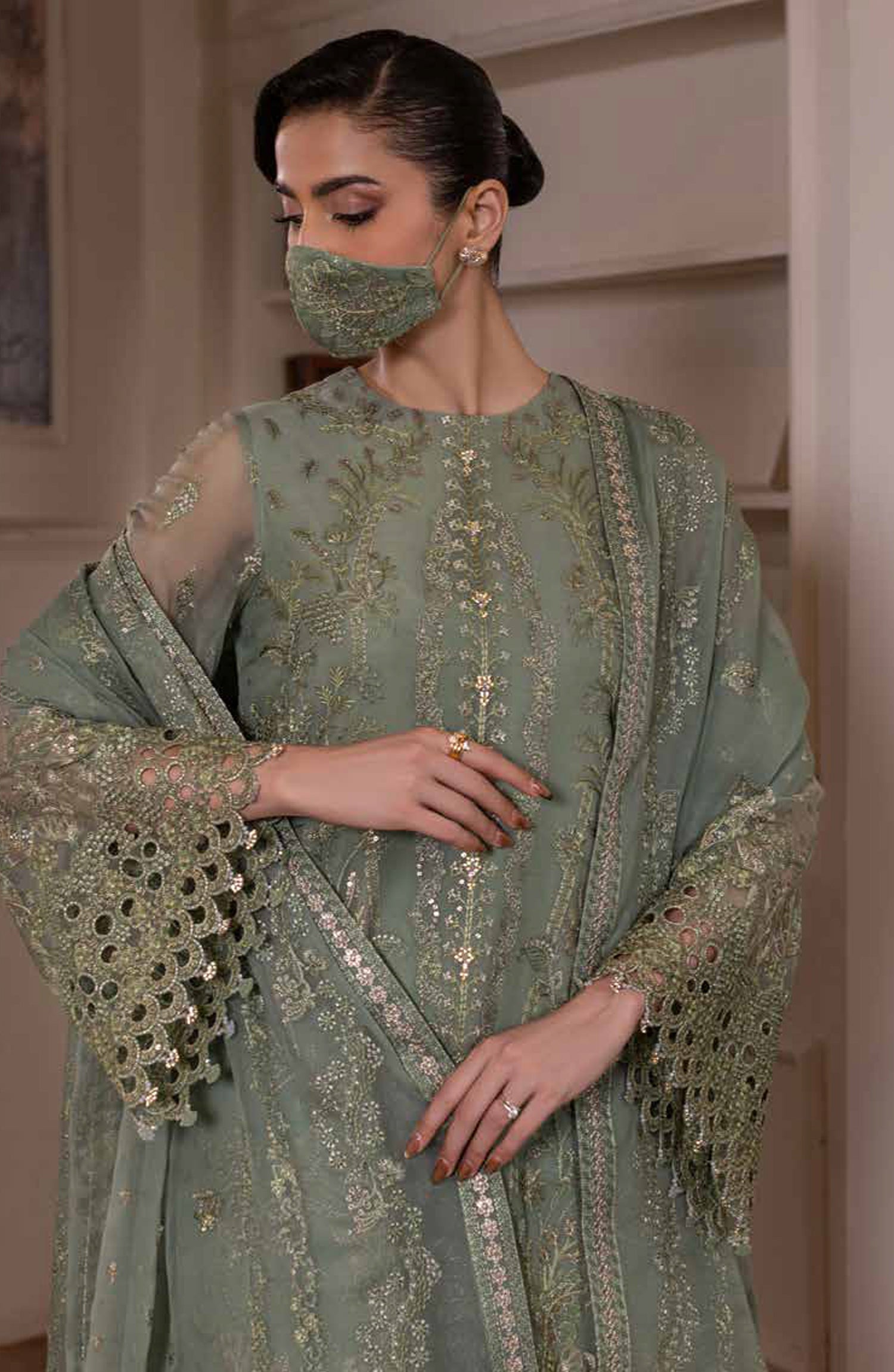 Parisa Safeera by Flossie Embroidered Chiffon Unstitched 3 Piece Suit - PA-03 - FLS26PRS - Green - Luxury Collection