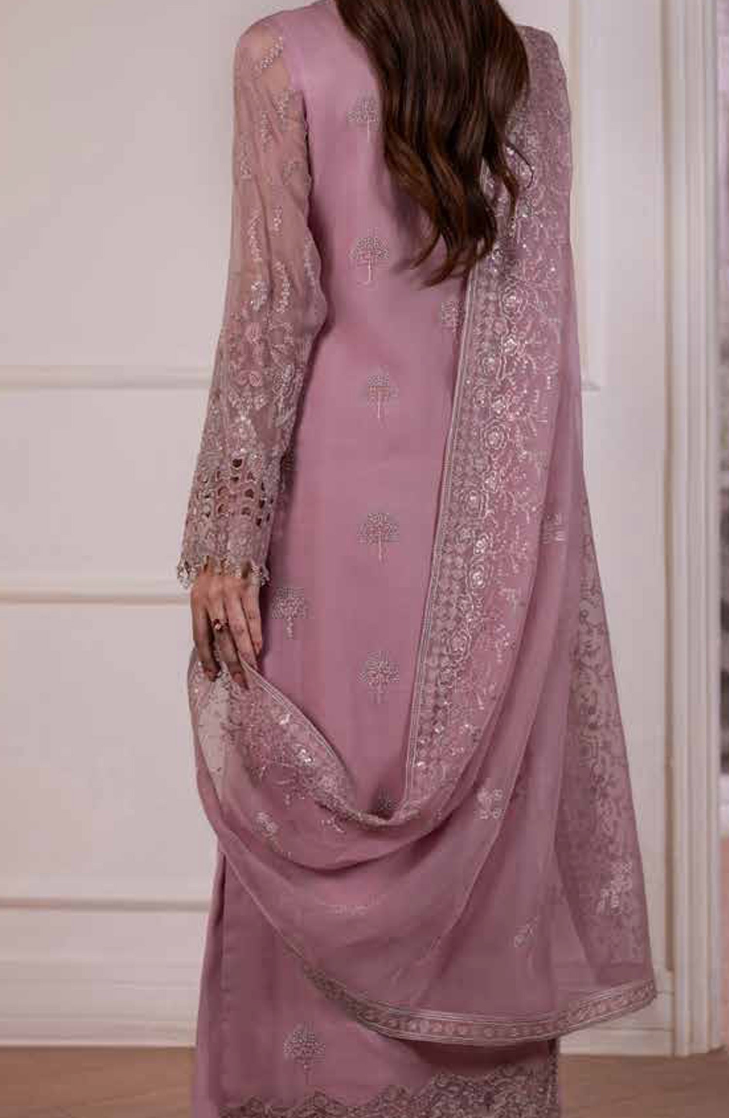 Parisa Safeera by Flossie Embroidered Chiffon Unstitched 3 Piece Suit - PA-05 - FLS26PRS - Light Purple - Luxury Collection