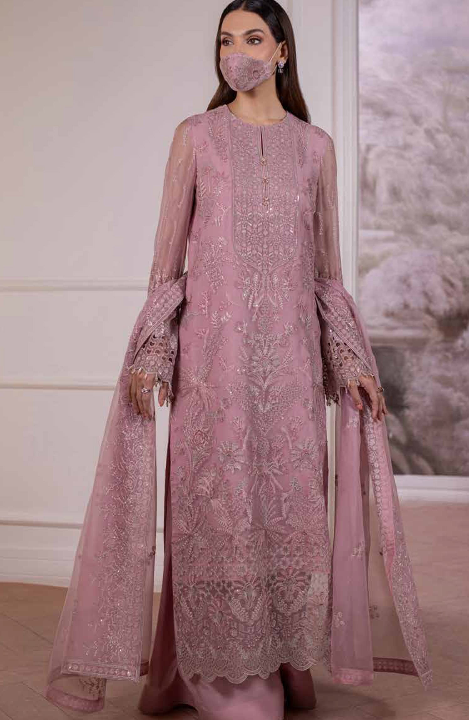 Parisa Safeera by Flossie Embroidered Chiffon Unstitched 3 Piece Suit - PA-05 - FLS26PRS - Light Purple - Luxury Collection