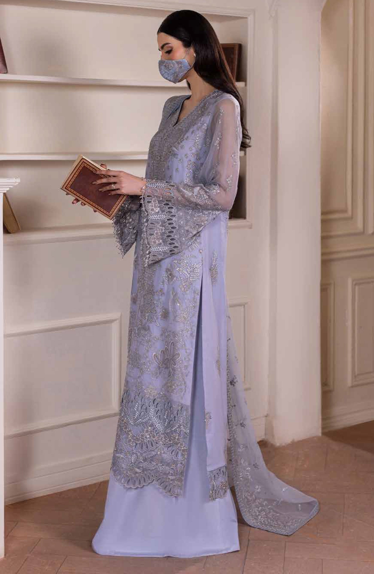 Parisa Safeera by Flossie Embroidered Chiffon Unstitched 3 Piece Suit - PA-06 - FLS26PRS - Sky Blue - Luxury Collection