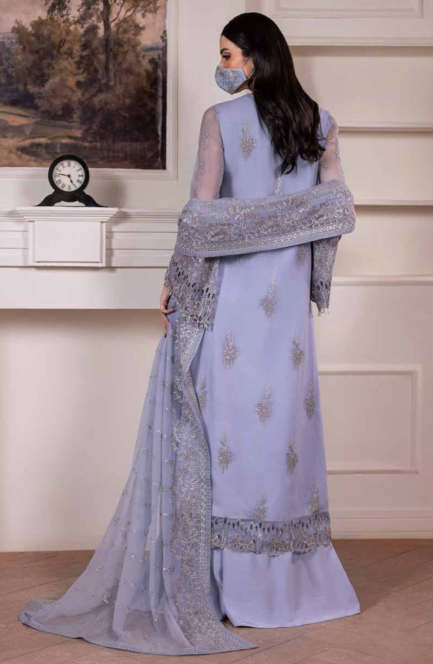 Parisa Safeera by Flossie Embroidered Chiffon Unstitched 3 Piece Suit - PA-06 - FLS26PRS - Sky Blue - Luxury Collection