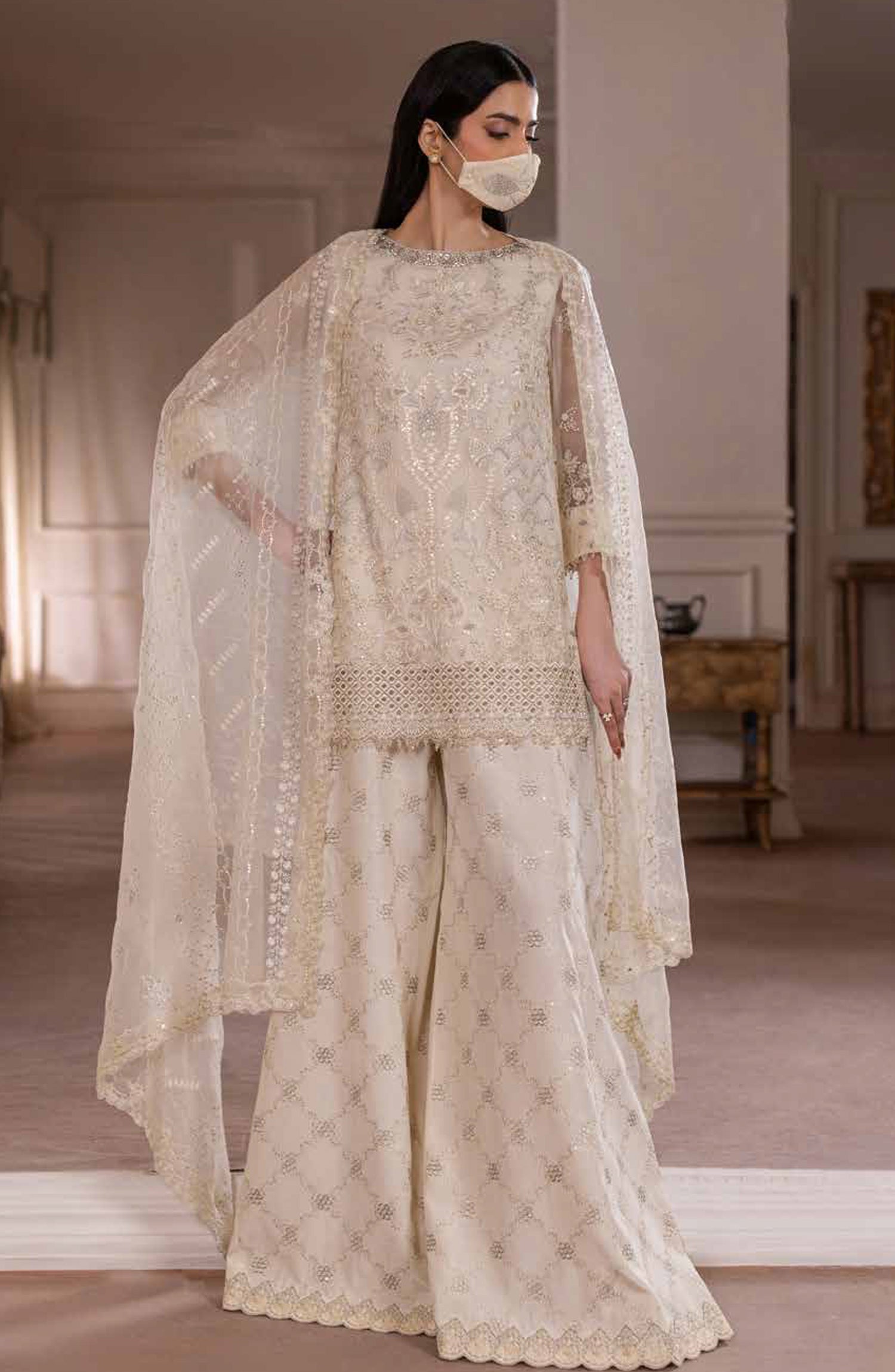 Parisa Safeera by Flossie Embroidered Chiffon Unstitched 3 Piece Suit - PA-07 - FLS26PRS - Lemon - Luxury Collection