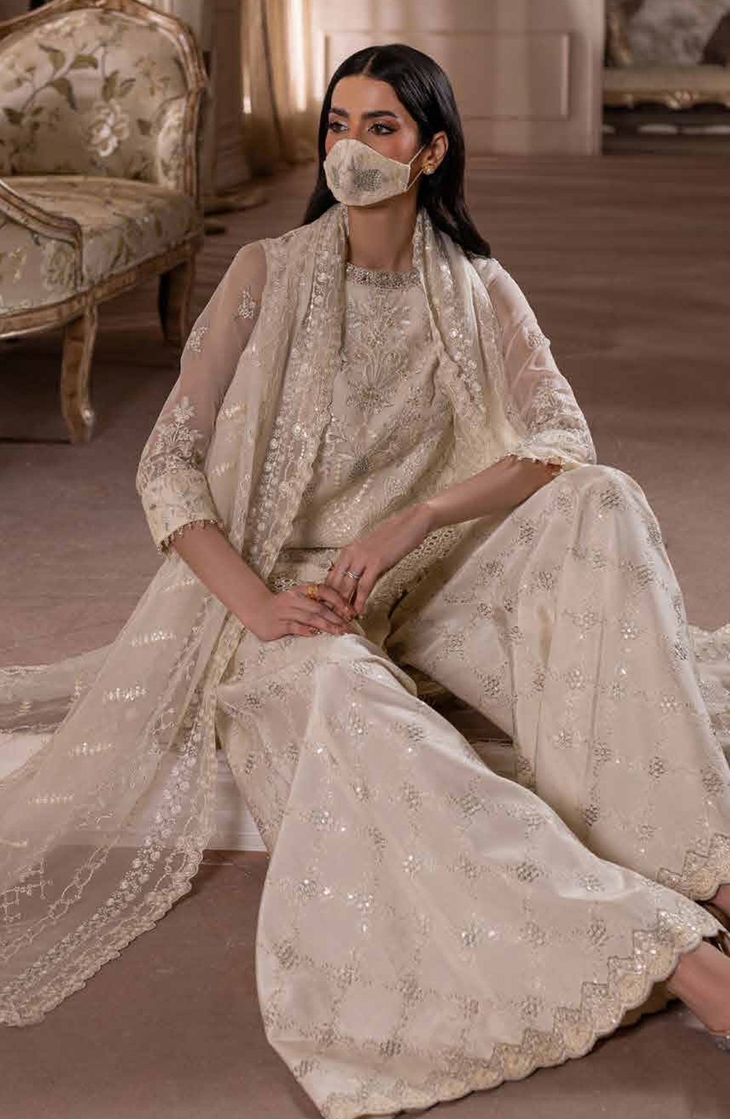 Parisa Safeera by Flossie Embroidered Chiffon Unstitched 3 Piece Suit - PA-07 - FLS26PRS - Lemon - Luxury Collection