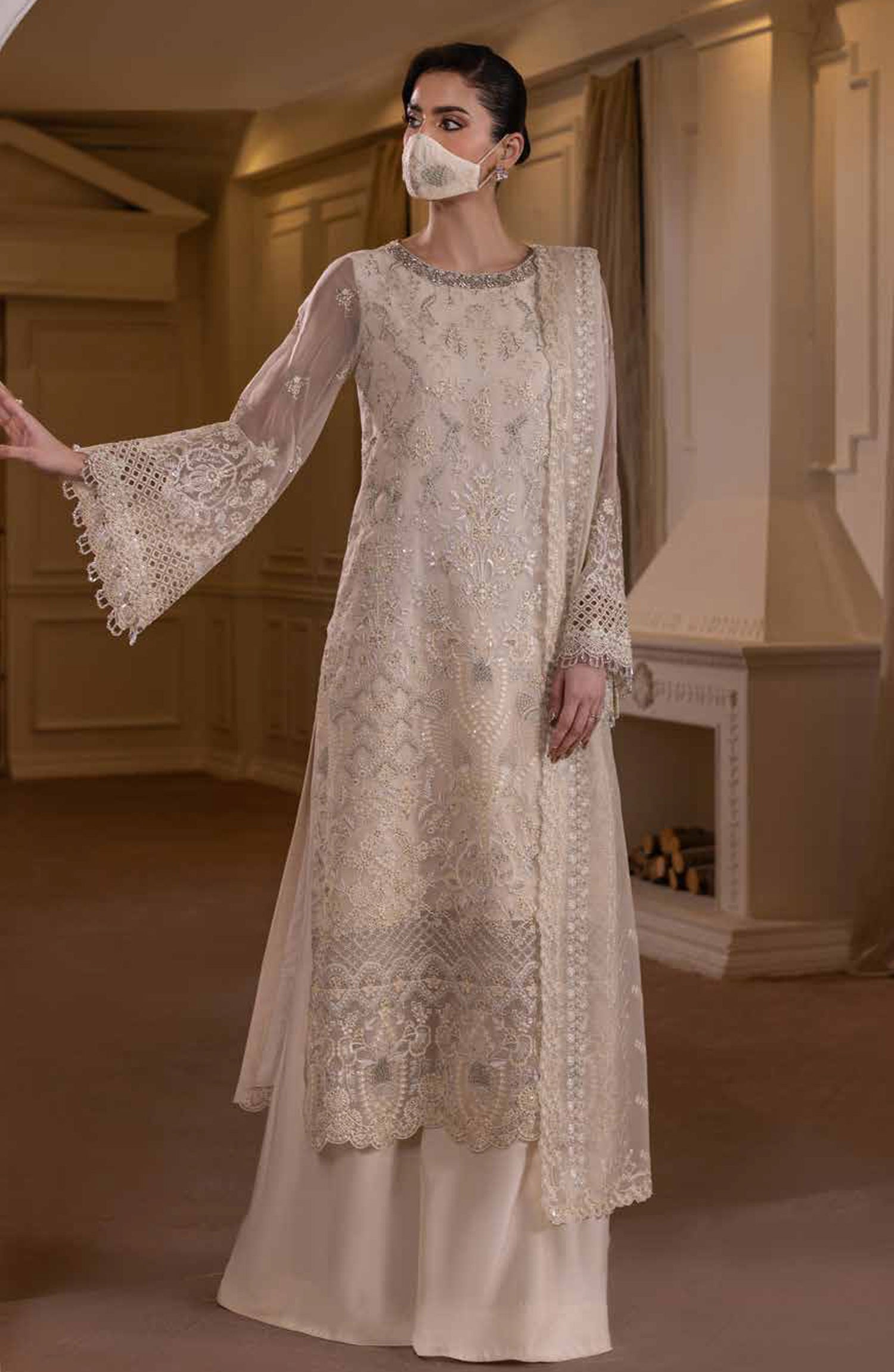 Parisa Safeera by Flossie Embroidered Chiffon Unstitched 3 Piece Suit - PA-07 - FLS26PRS - Lemon - Luxury Collection