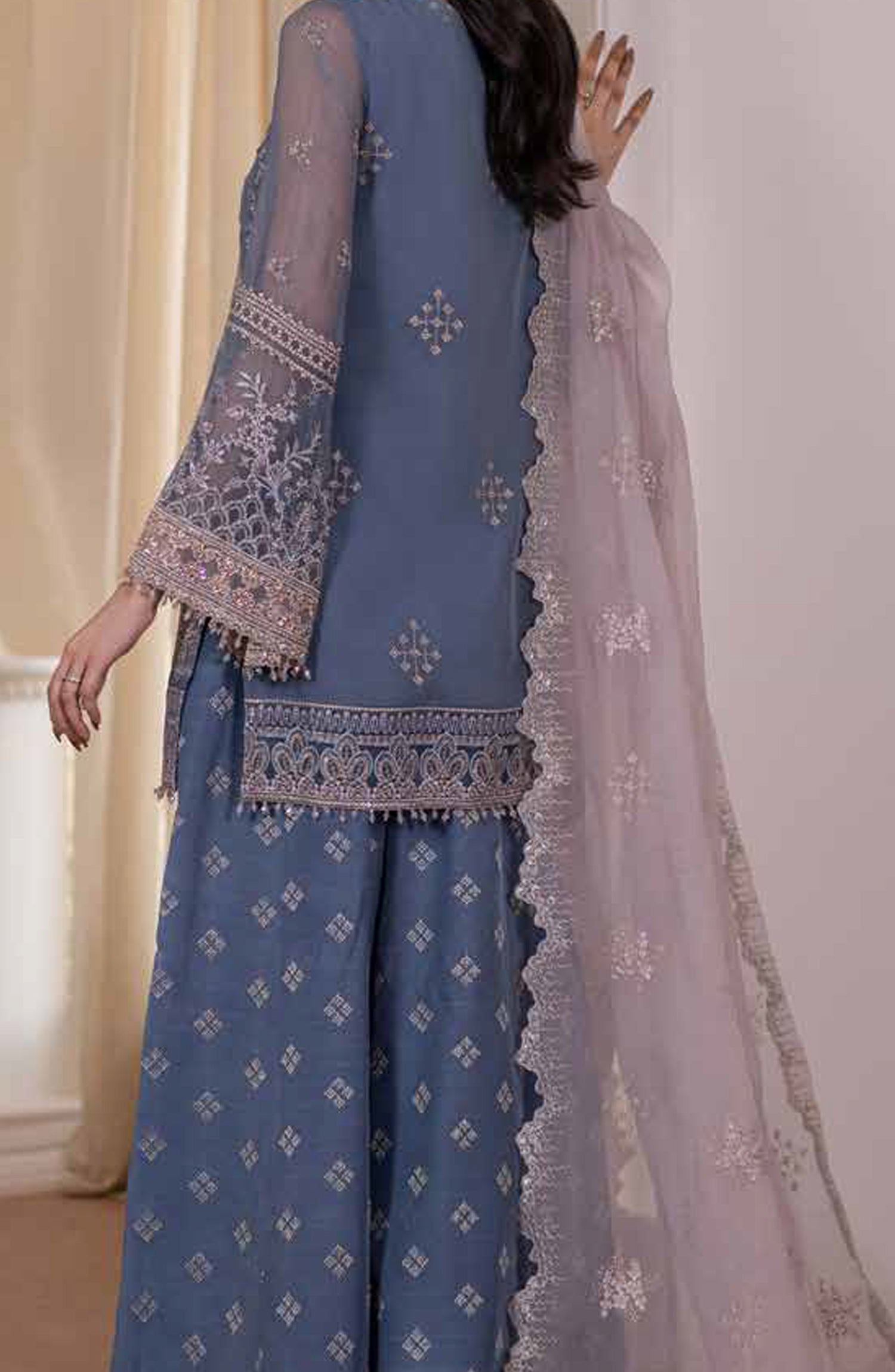 Parisa Safeera by Flossie Embroidered Chiffon Unstitched 3 Piece Suit - PA-09 - FLS26PRS - Blue - Luxury Collection