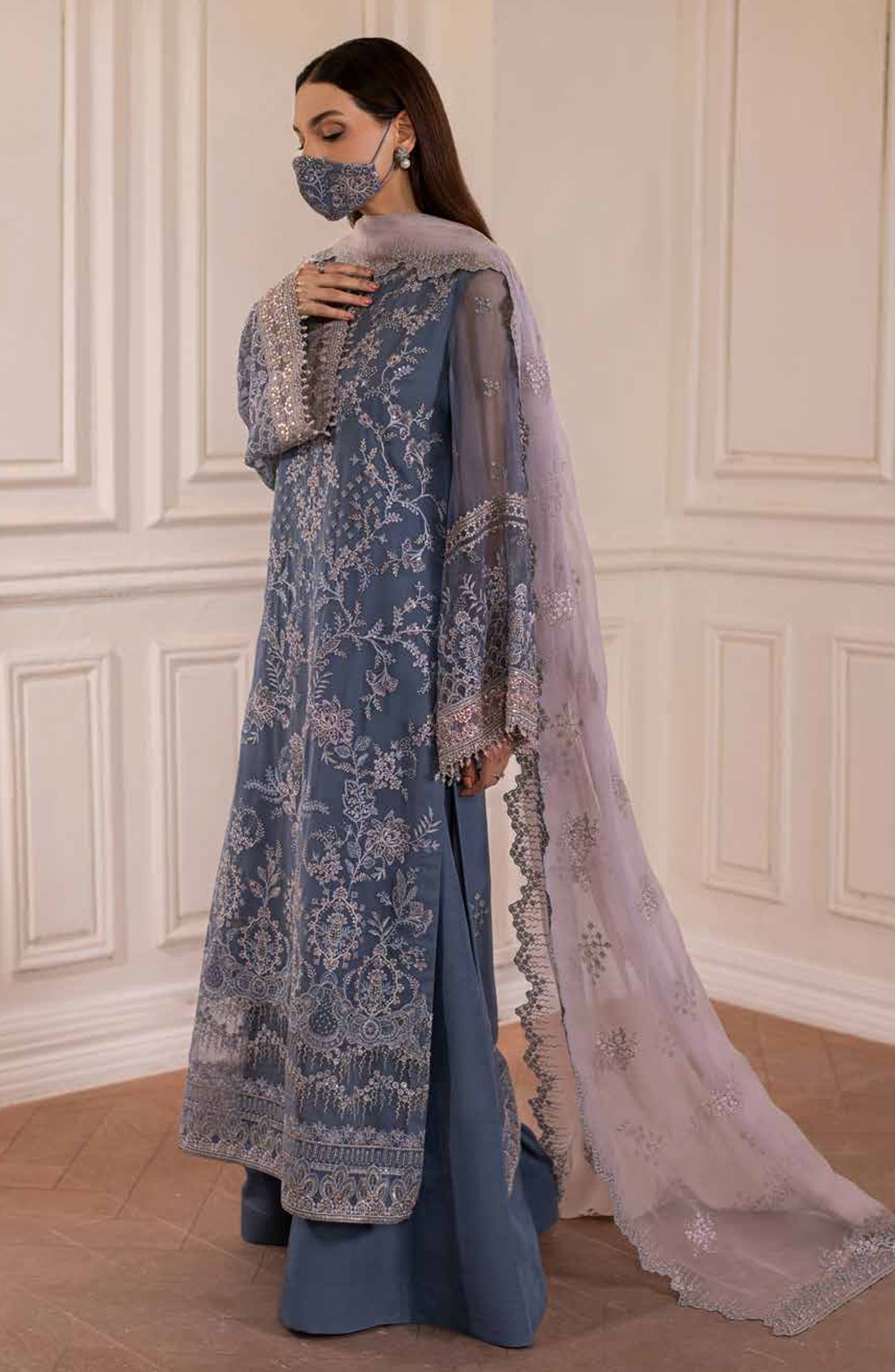 Parisa Safeera by Flossie Embroidered Chiffon Unstitched 3 Piece Suit - PA-09 - FLS26PRS - Blue - Luxury Collection