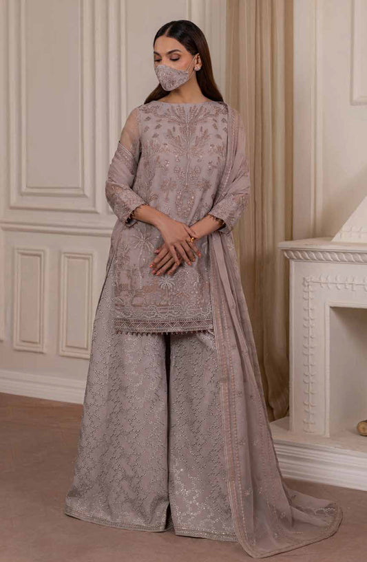 Parisa Safeera by Flossie Embroidered Chiffon Unstitched 3 Piece Suit - PA-10 - FLS26PRS - Light Grey - Luxury Collection
