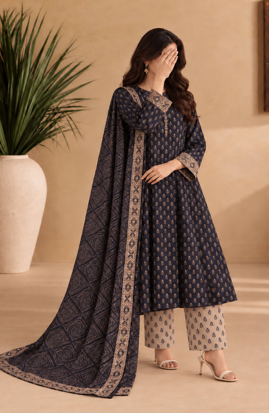 Pehchaan by Amna Khadija Printed Cotton Cambric Stitched 3 Piece Suit - AKP-01 - AM26CHN - Black - Summer Collection