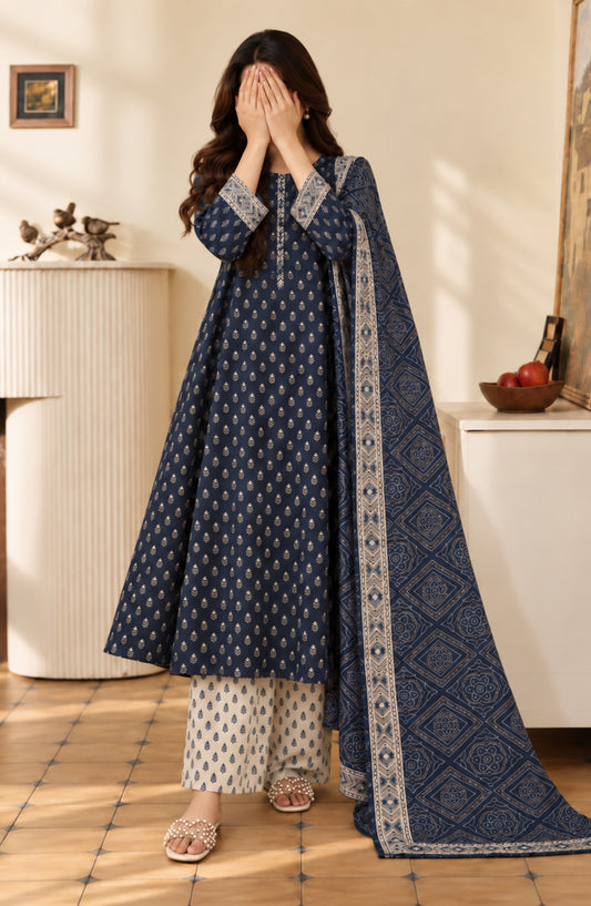 Pehchaan by Amna Khadija Printed Cotton Cambric Stitched 3 Piece Suit - AKP-02 - AM26CHN - Blue - Summer Collection