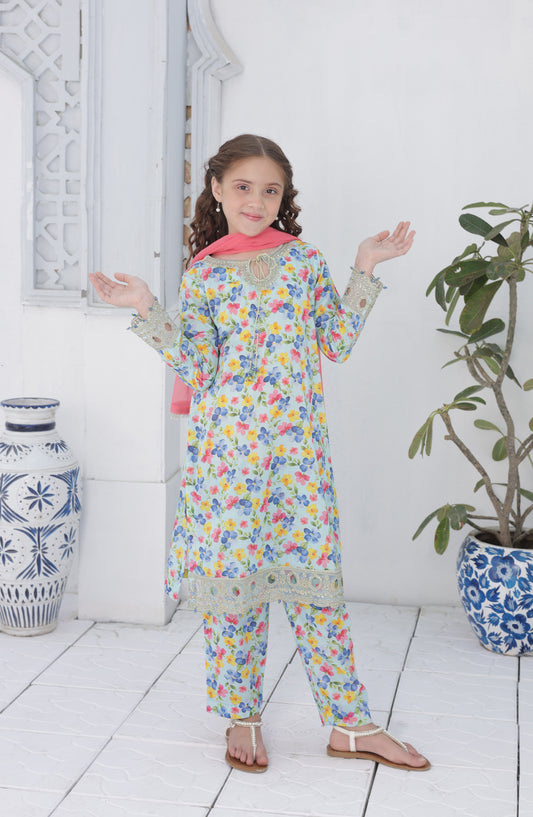 Phool Shehzadi by Shanzey Embroidered Lawn Stitched 3 Piece Suit - SHK-6106 - SHZ26PSZ - Sky Blue - Girls Summer Collection