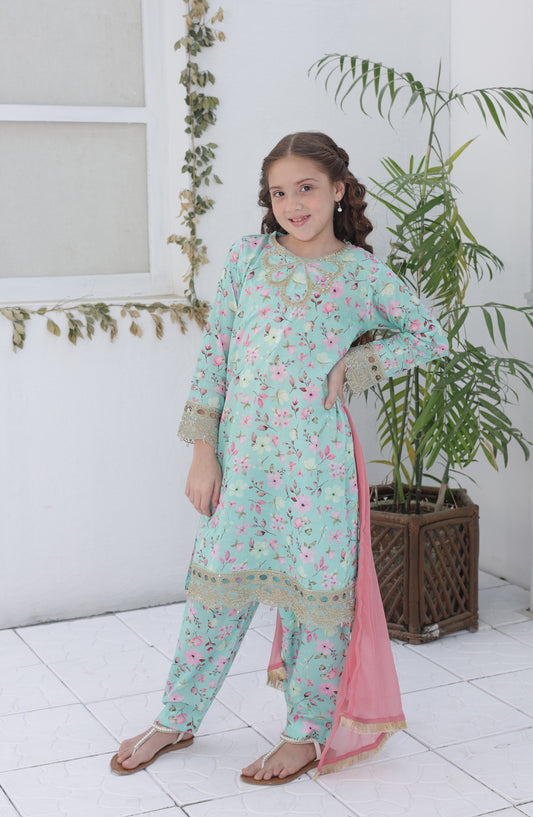 Phool Shehzadi by Shanzey Embroidered Lawn Stitched 3 Piece Suit - SHK-6103 - SHZ26PSZ - Green - Girls Summer Collection