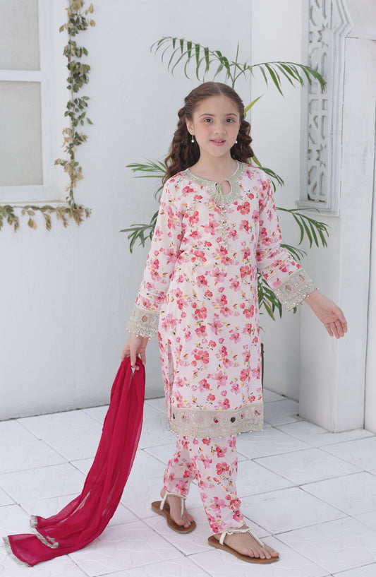 Phool Shehzadi by Shanzey Embroidered Lawn Stitched 3 Piece Suit - SHK-6102 - SHZ26PSZ - Pink - Girls Summer Collection