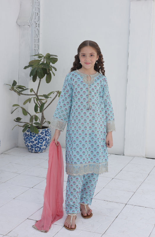 Phool Shehzadi by Shanzey Embroidered Lawn Stitched 3 Piece Suit - SHK-6101 - SHZ26PSZ - Ice Blue - Girls Summer Collection