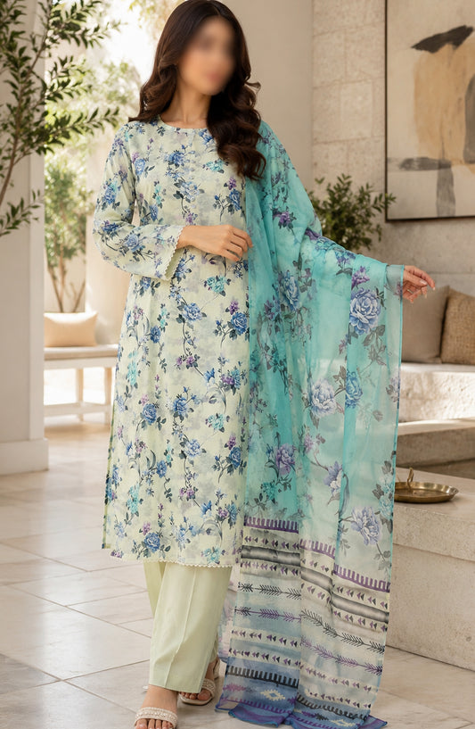Phoolkari by Amna Khadija Printed Lawn Stitched 3 Piece Suit - APKP-05 - AM26APKP - Sea Green - Summer Collection