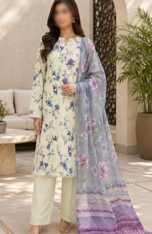 Phoolkari by Amna Khadija Printed Lawn Stitched 3 Piece Suit - APKP-08 - AM26APKP - Blue - Summer Collection