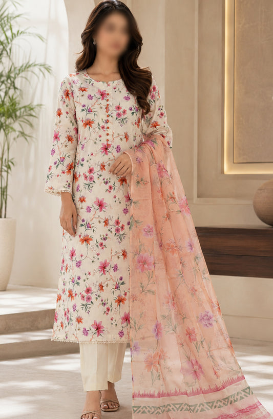 Phoolkari by Amna Khadija Printed Lawn Stitched 3 Piece Suit - APKP-10 - AM26APKP - Peach - Summer Collection