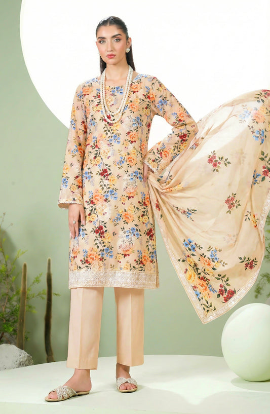 Phulkari by Al Karim Embroidered Lawn Unstitched 3 Piece Suit - D-05 - AK26PHL - Peach - Summer Collection