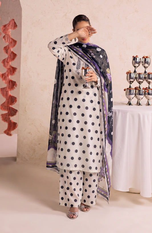 Polka Romance by Amna Khadija Embroidered Lawn Stitched 3 Piece Suit - AKPR-02 - AM26PKRM - Black - Summer Collection