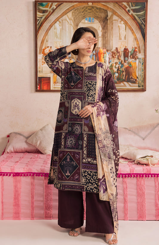 Polka Romance by Amna Khadija Printed Lawn Stitched 3 Piece Suit - AKPR-05 - AM26PKRM - Brown - Summer Collection