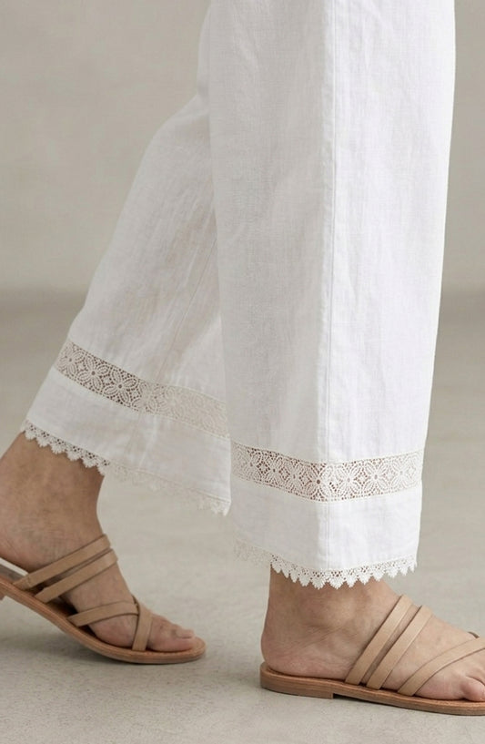 Pristine Hem by Amna Khadija Cotton Stitched Trouser - PH-02A - AM26TRD - White - Casual Collection