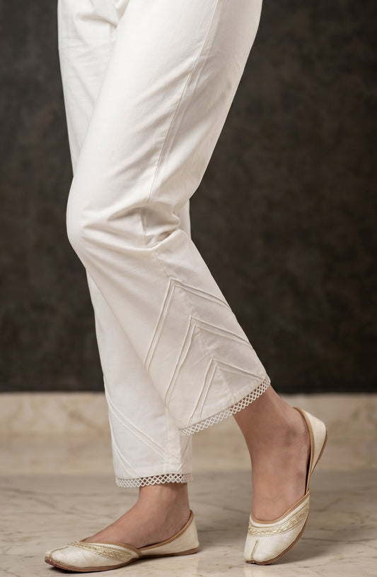Pristine Hem by Amna Khadija Cotton Stitched Trouser - PH-05B - AM26TRD - White - Casual Collection