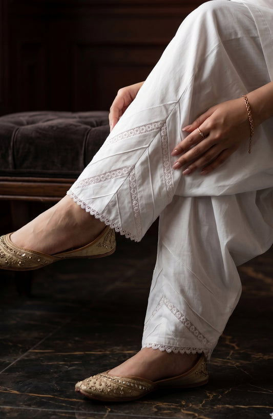 Pristine Hem by Amna Khadija Embroidered Cotton Stitched Trouser - PH-03A - AM26TRD - White - Casual Collection