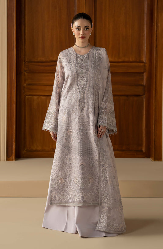 Purkashish Lavish Premium Embroidered Chiffon Unstitched 3 Piece Suit - 07 Lilac Mist - LP26PRK - Purple - Festive Collection