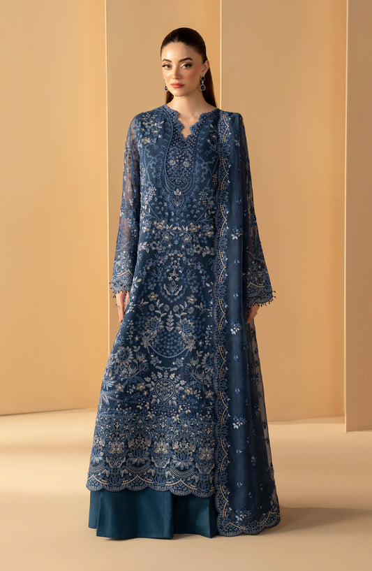 Purkashish Lavish Premium Embroidered Chiffon Unstitched 3 Piece Suit - 03 Midnight Sapphire - LP26PRK - Blue - Festive Collection
