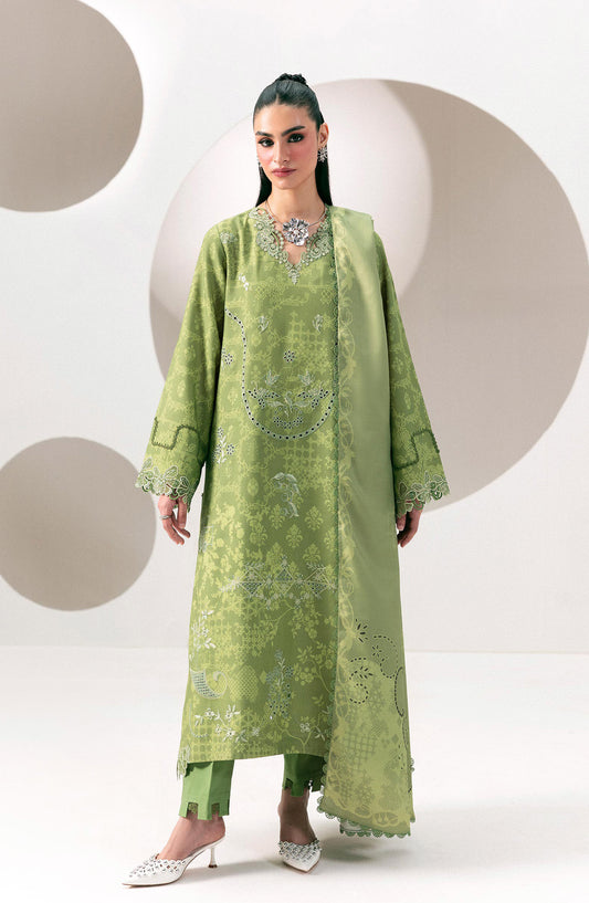 Qalamkar Embroidered Slub Linen Unstitched 3 Piece Suit - QPW-03A - QL26LI - Green - Winter Collection