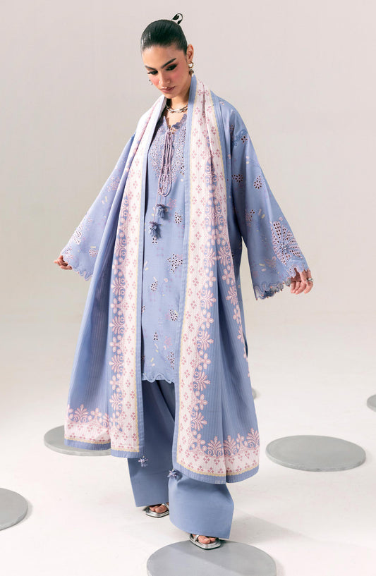 Qalamkar Embroidered Slub Linen Unstitched 3 Piece Suit - QPW-06A - QL26LI - Blue - Winter Collection