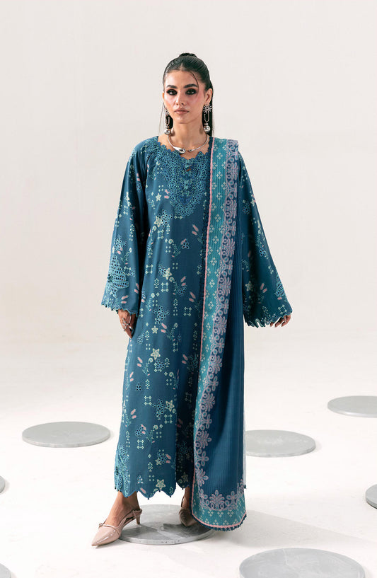 Qalamkar Embroidered Slub Linen Unstitched 3 Piece Suit - QPW-06B - QL26LI - Teal - Winter Collection
