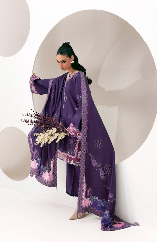Qalamkar Embroidered Slub Linen Unstitched 3 Piece Suit - QPW-09A - QL26LI - Blue - Winter Collection