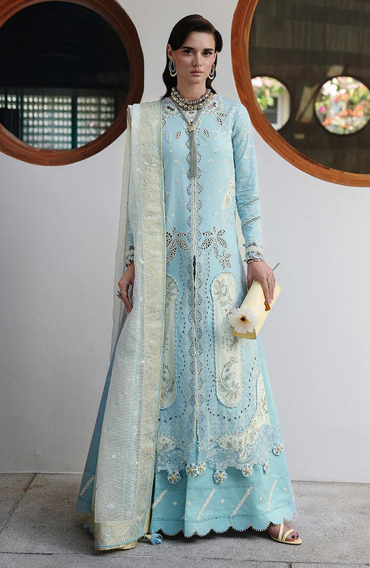 Qalamkar Embroidered Lawn Unstitched 3 Piece Suit - CM-05 NAYRA - QL26CHE - Sky Blue - Eid Collection