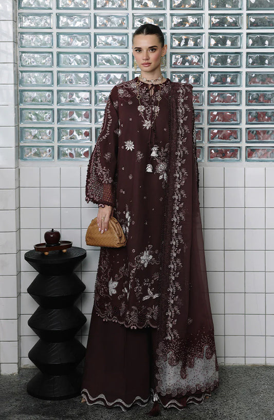 Qalamkar Embroidered Lawn Unstitched 3 Piece Suit - CM-01 ESHAL - QL26CHE - Brown - Eid Collection