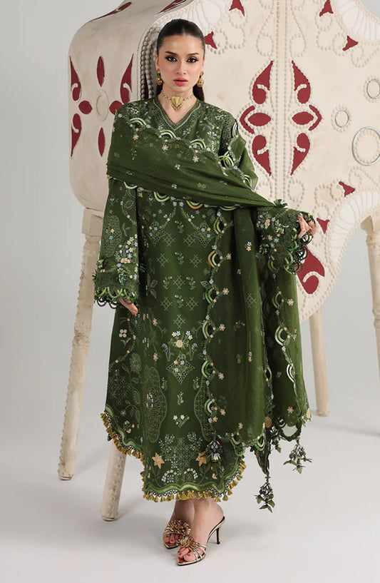 Qalamkar Embroidered Lawn Unstitched 3 Piece Suit - Vesta - QL26FST - Green - Festive Collection