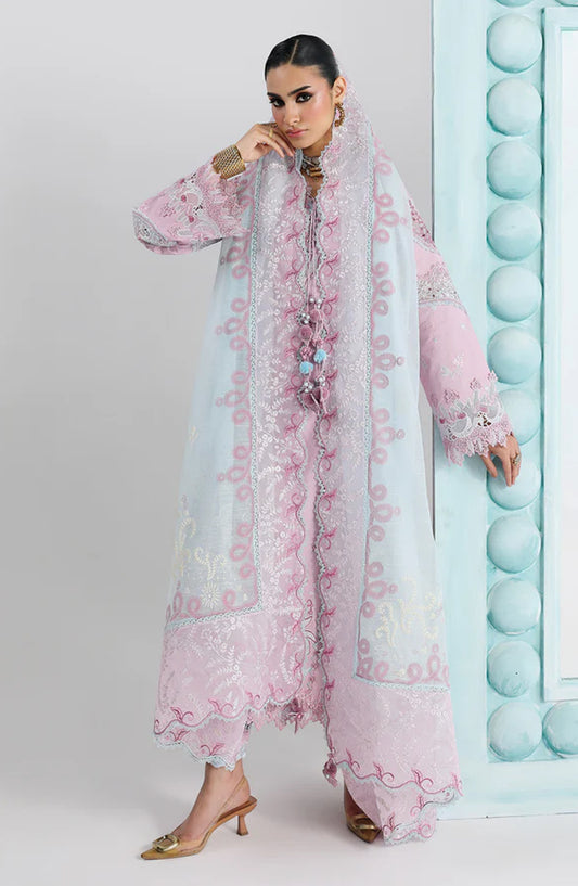 Qalamkar Embroidered Lawn Unstitched 3 Piece Suit - Isane - QL26FST - Pink - Festive Collection