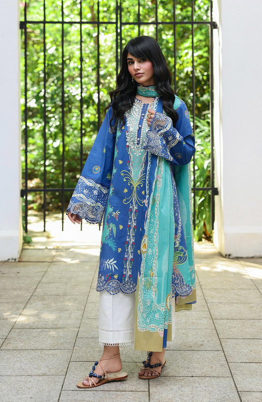 Qalamkar QPrints Embroidered Lawn Unstitched 3 Piece Suit - AX-10-B VIONA - QL26QPN - Blue - Summer Collection