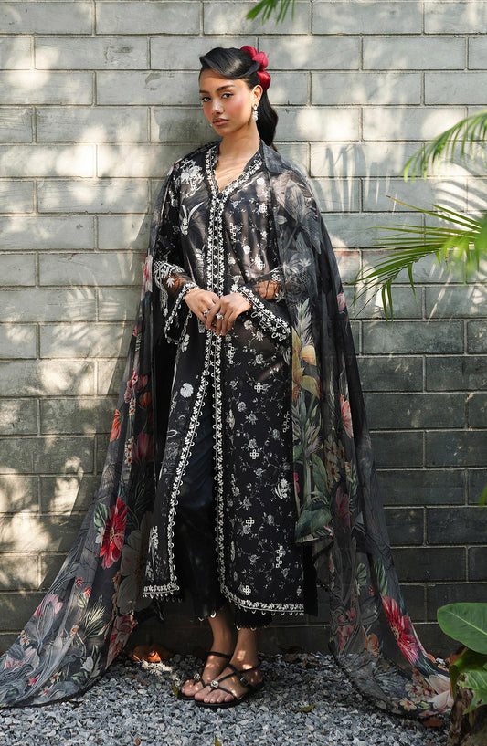 Qalamkar QPrints Embroidered Lawn Unstitched 3 Piece Suit - AX-08-B EAVAN - QL26QPN - Black - Summer Collection