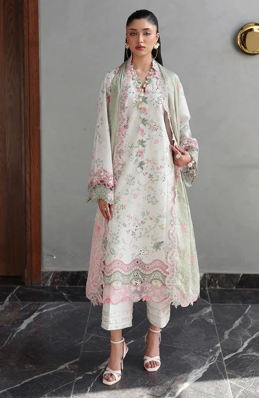 Qalamkar Qline Embroidered Lawn Unstitched 3 Piece Suit - QKL-09 Siaa - QL26LN - White - Summer Collection
