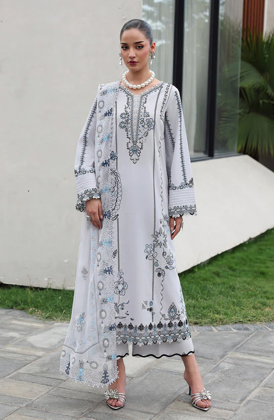 Qalamkar Qline Embroidered Lawn Unstitched 3 Piece Suit - QKL-03 Samia - QL26LN - Blue - Summer Collection