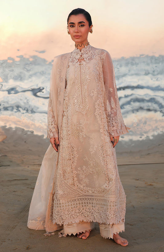 Qalamkar Sahil Luxury Embroidered Lawn Unstitched 3 Piece Suit - SA-15 Nehan - QL26SHL - Peach - Summer Collection